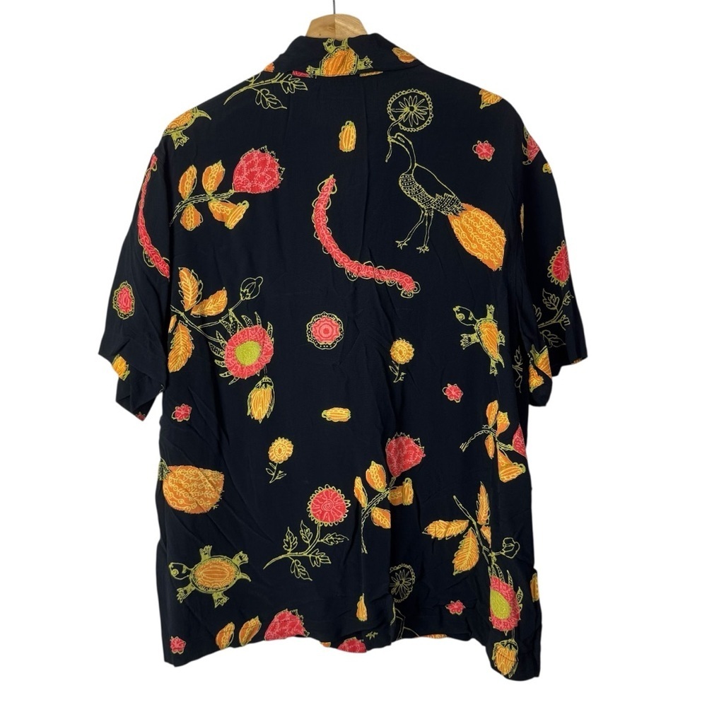 Vintage Chico's Black Tropical Printed Short Sleeve Button Down 1/S - Picture 2 of 4